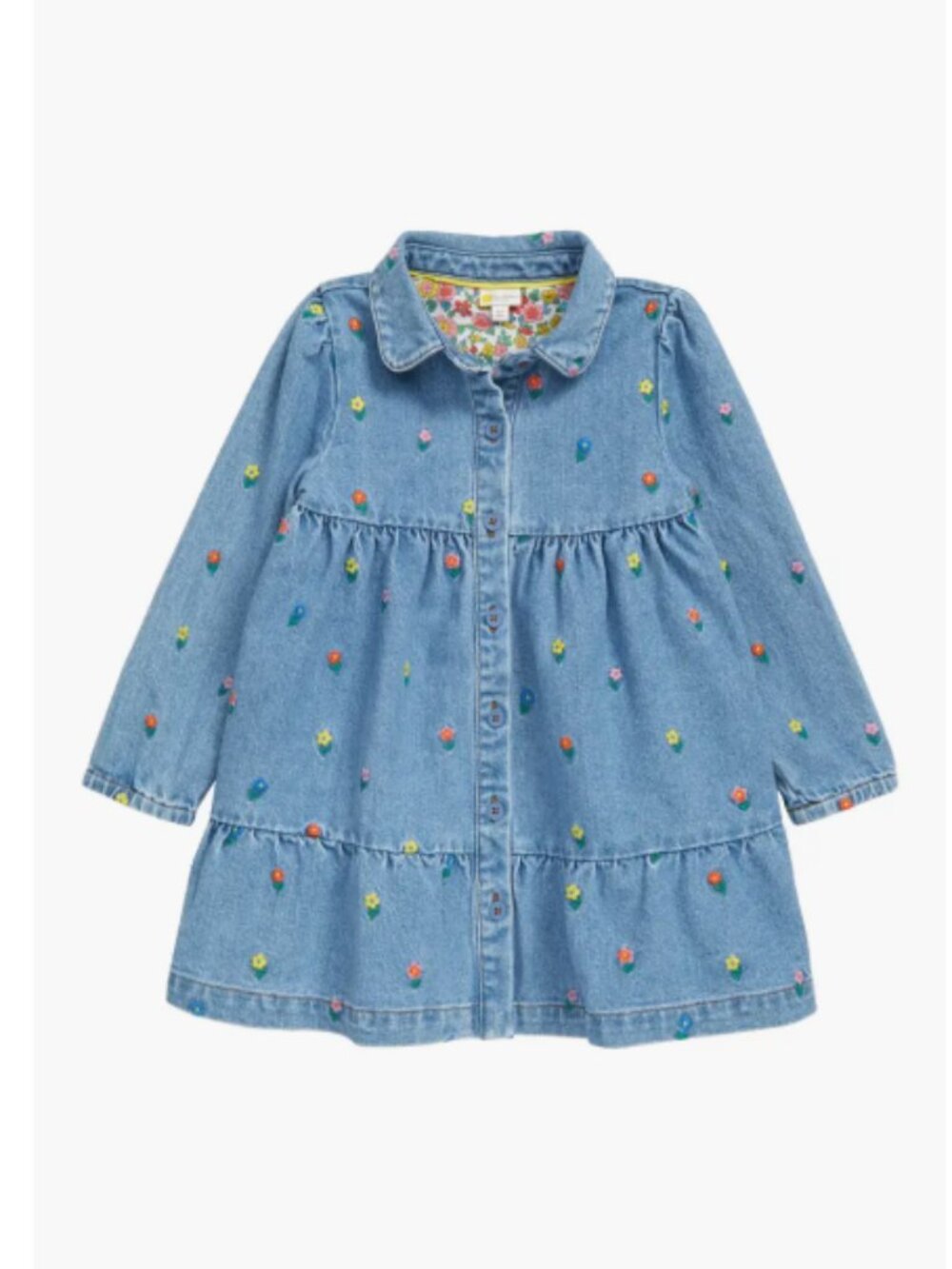 Mini Boden Girls Size 2-3 Years 98cm Blue Floral Embroidered Denim Jacket Ruffle
